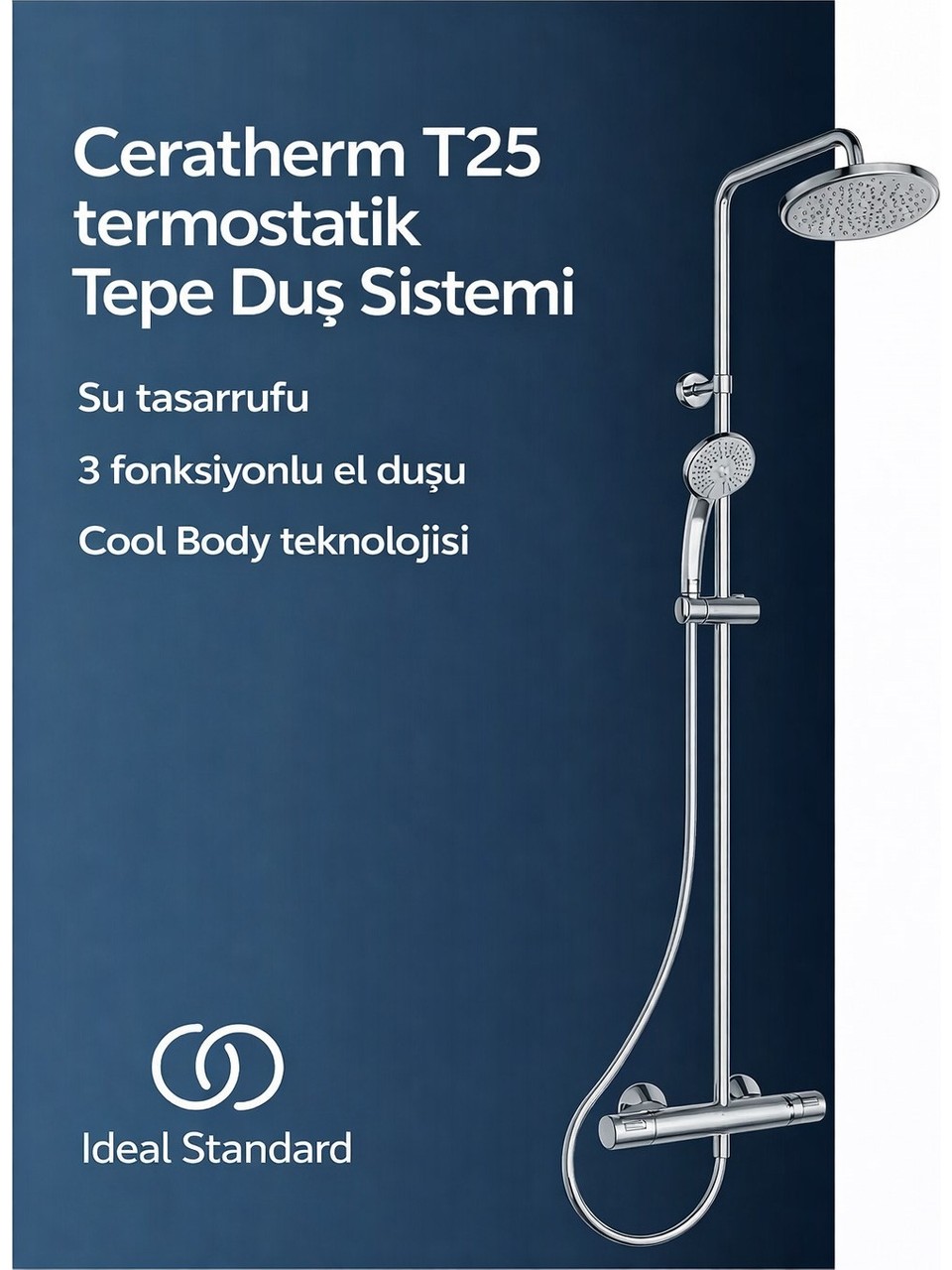 IDEAL STANDARD CERATHERM T25+ DUŞ SİSTEMİ KROM (A7208AA) - Görsel 3