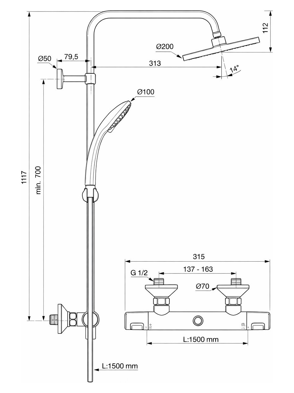 IDEAL STANDARD CERATHERM T25+ DUŞ SİSTEMİ KROM (A7208AA) - Görsel 5