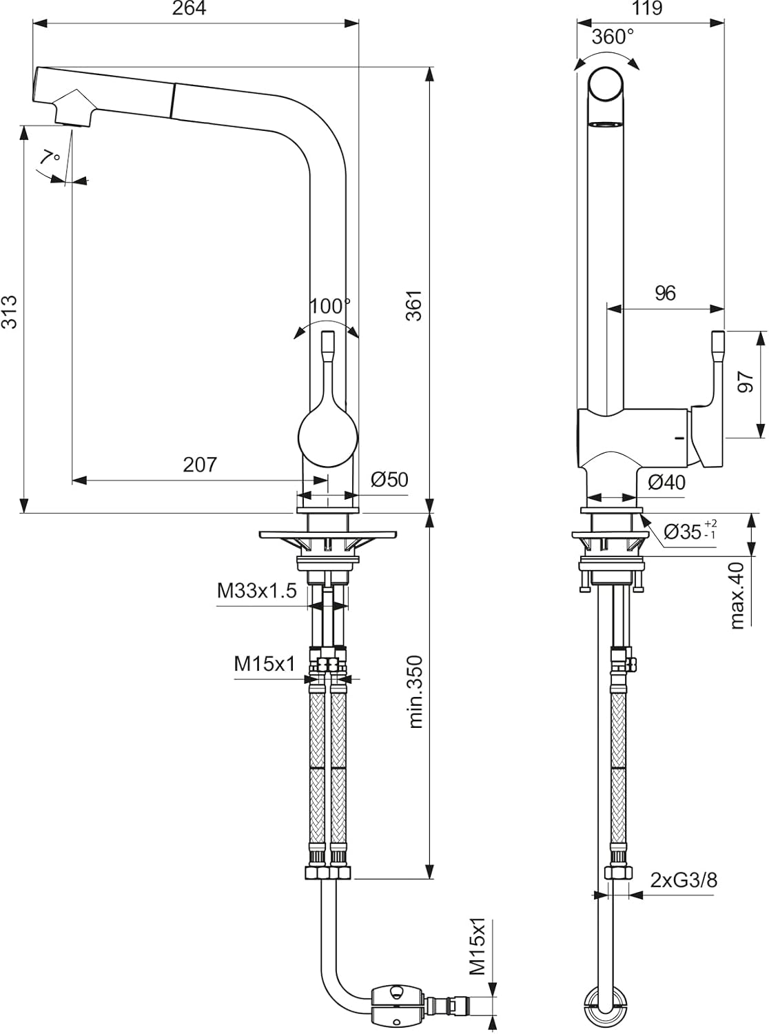 IDEAL STANDARD CERALOOK KUĞU SPİRALLİ EVİYE BATARYASI 1F KROM (BC176AA) - Görsel 3