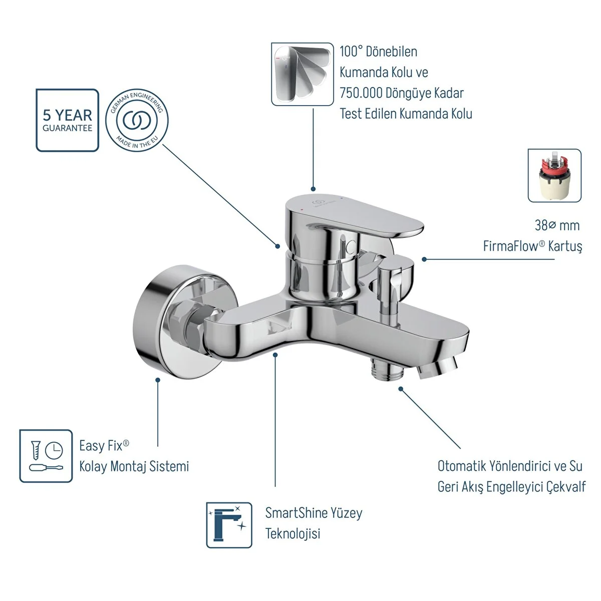 IDEAL STANDARD CERAFINE O BANYO BATARYASI KROM (BC500AA) - Görsel 5