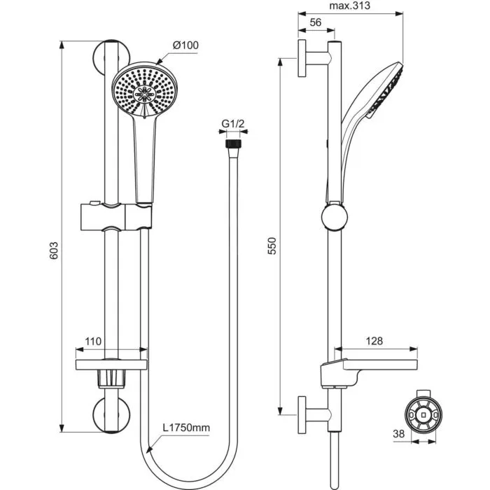 IDEAL STANDARD IDEALRAIN 100 SÜRGÜLÜ DUŞ SETİ (B9415AA) - Görsel 4