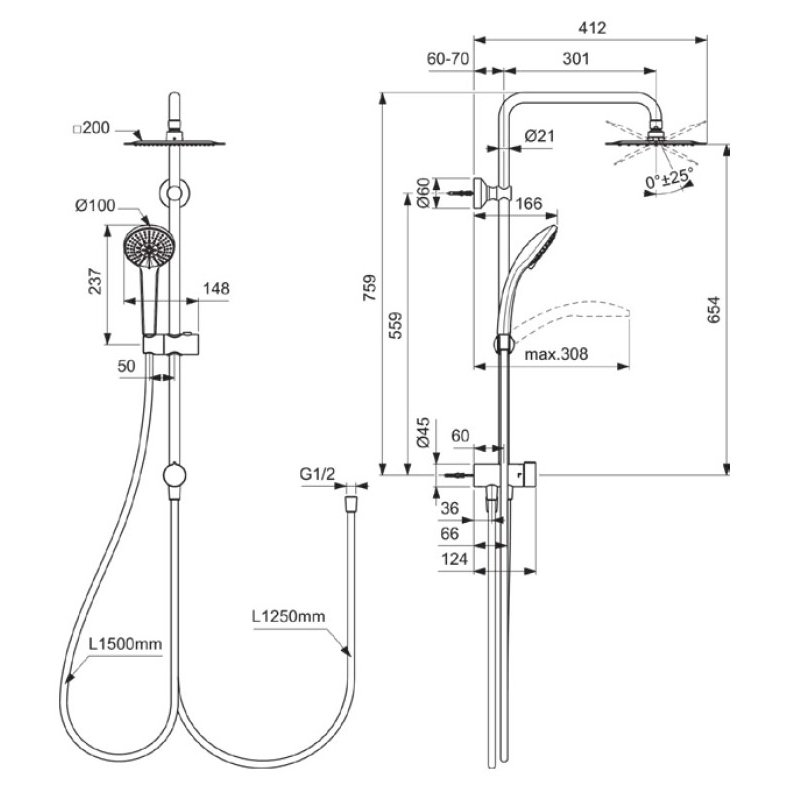 IDEAL STANDARD CERATWIST T20 DUŞ SİSTEMİ KROM (BD953AA) - Görsel 2