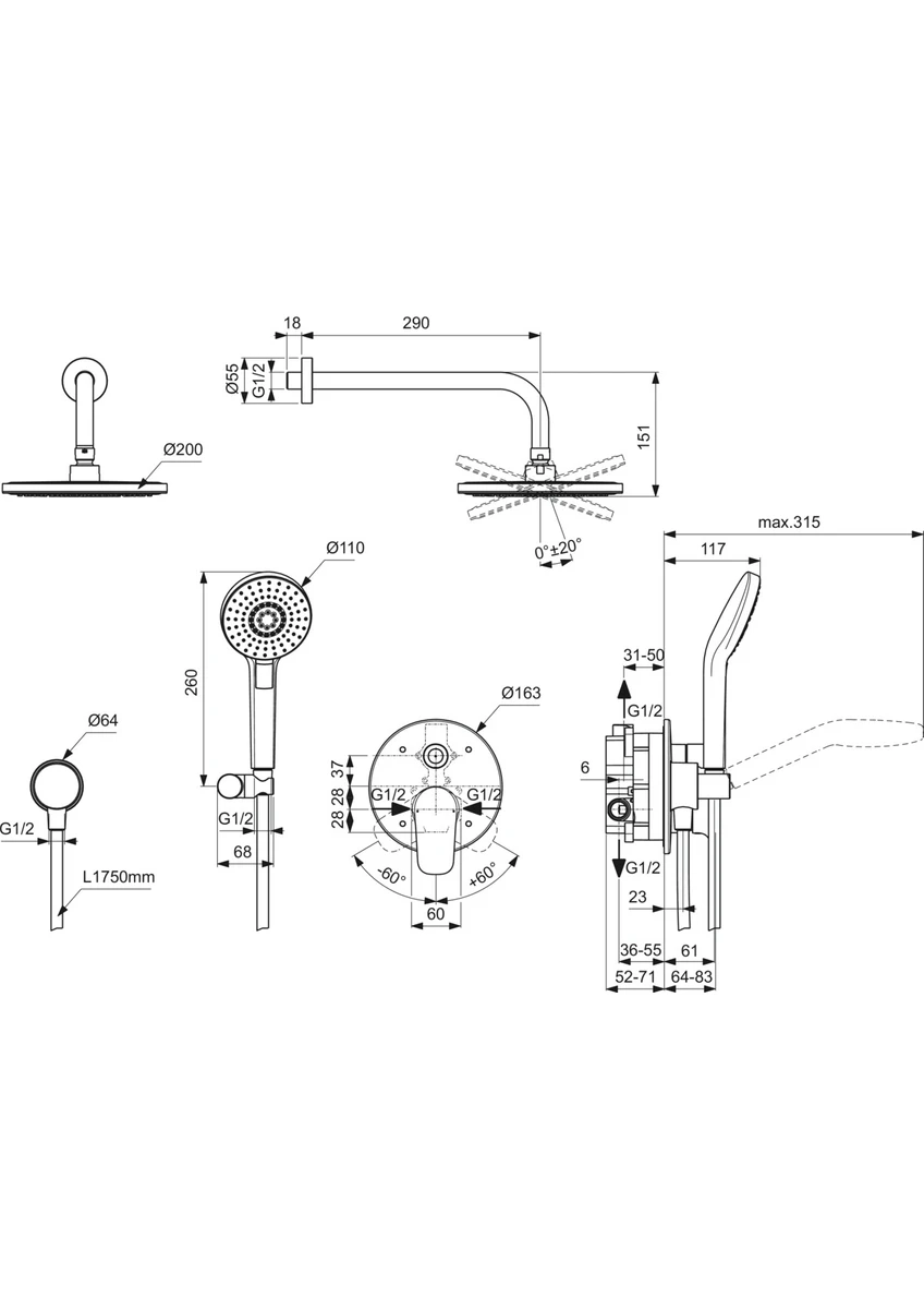 IDEAL STANDARD CERAFLEX ANKASTRE DUŞ SETİ YUVARLAK (BC447AA) - Görsel 4