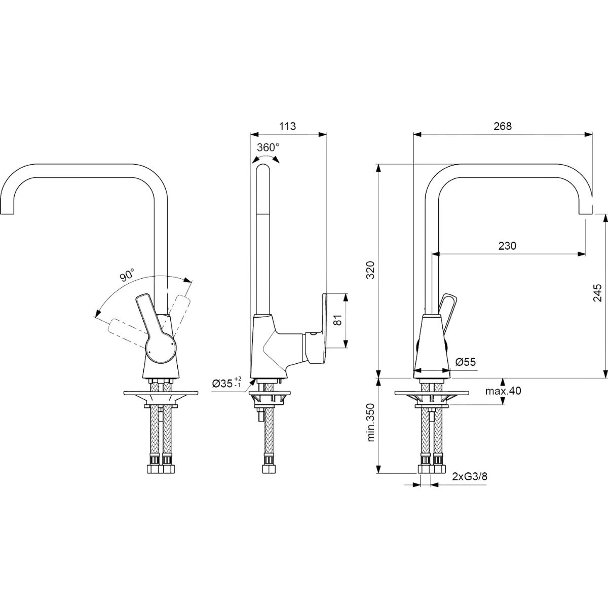 IDEAL STANDARD IDEALSTREAM KUĞU EVİYE BATARYASI KROM (B1488AA) - Görsel 2