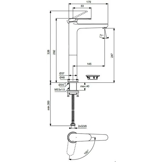 IDEAL STANDARD CERAFINE O NOUVO YÜKSEK LAVABO BATARYASI KROM (BD773AA) - Görsel 4